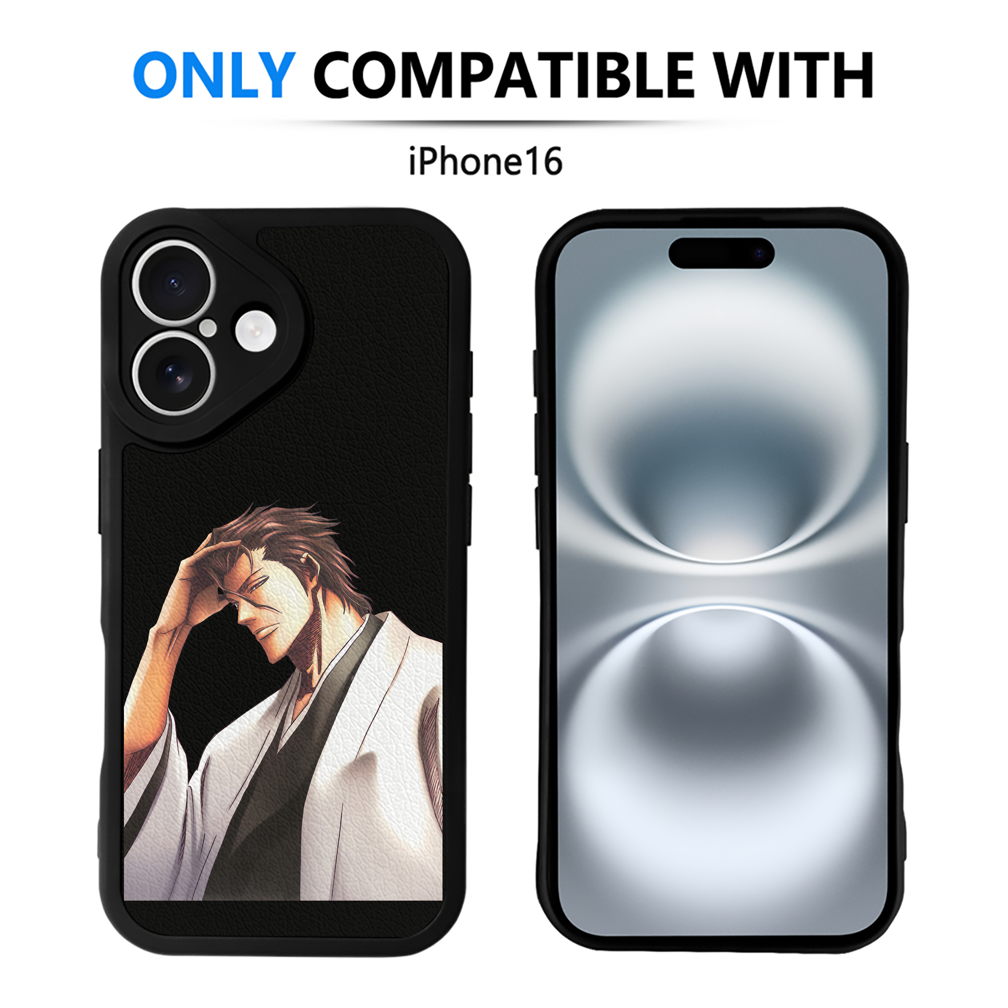 （画像用） ブリーチ 藍染 惣右介（あいぜん そうすけ） BLEACH Aizen Sousuke 【iPhone 16シリーズ対応】シリコンスマホケース（レザー調） 材質：シリコン